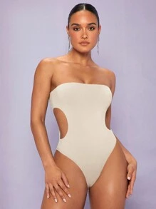 SHEIN BAE Cut Out Side Tube Bodysuit - Apricot - View 6