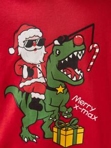 SHEIN Áo nỉ tay rớt in họa tiết Giáng sinh cho bé trai tuổi teen, thích hợp cho mùa Thu/Đông. - Đỏ - Xem 6