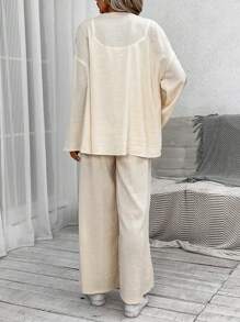 EMERY ROSE 落肩袖開門襟外套&闊腿褲 - 卡其色 - 查看 2