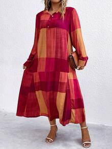 SHEIN LUNE 休閒前紐扣格子加大洋裝 - 彩色 - 查看 3