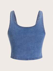 SHEIN MOD 純色牛仔背心 - 中等水洗藍 - 查看 2