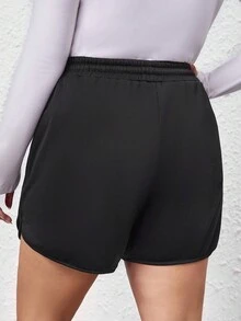 SHEIN LUNE Plus Drawstring Waist Dolphin Hem Shorts - Black - View 2