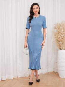 Mulvari 拼接邊毛衣洋裝 - 淺藍色 - 查看 6