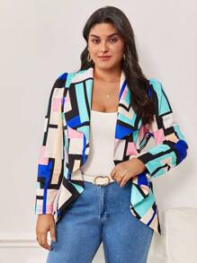 SHEIN Clasi Hơn In Địa lý Cổ áo thác nước Mở Mặt trước Áo vest - Nhiều màu - Xem 2