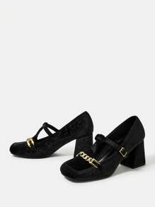 SheIn MOD 女性時尚高跟單鞋適合春天,夏天和秋天 - 黑色 - 查看 5