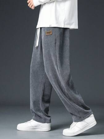 Pantalon droit décontracté en velours côtelé, pantalon de sport casual de couleur unie à la mode pour hommes