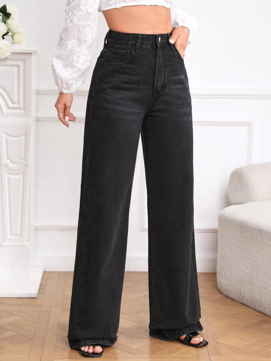 SHEIN Tall Jeans de pierna ancha - Negro - Ver 1