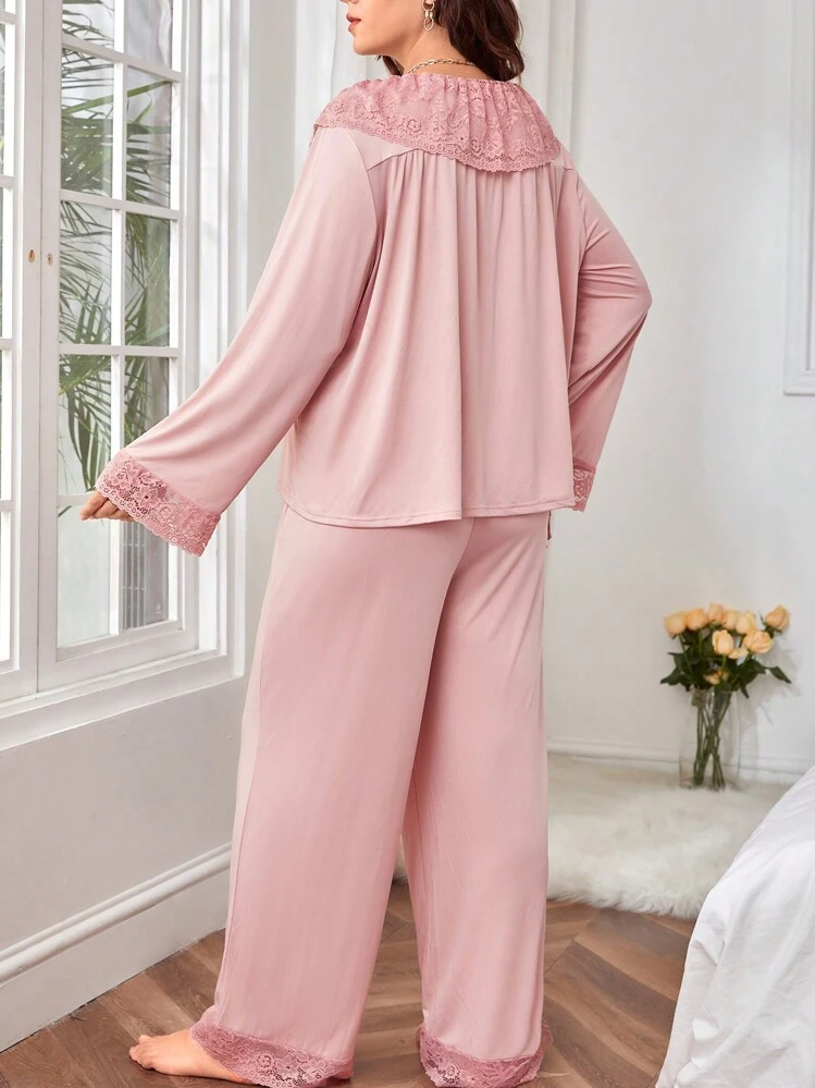 プラス コントラストレース フリルトリム PJセット | SHEIN JAPAN