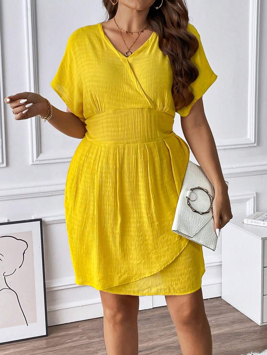 SHEIN Essnce Plus Surplice Neck Batwing Sleeve Wrap Hem Dress SHEIN UK