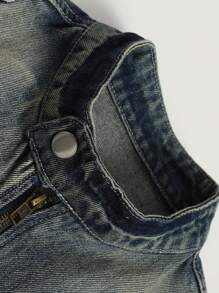 Manfinity Homme Chaqueta Vaquera Con Cremallera Para Hombre, Rapero Grunge De Fiesta Azul Liso De Oscuro