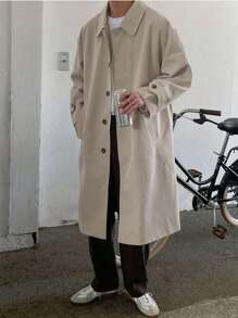 DAZY 男士前紐扣落肩袖風衣外套 - 卡其色 - 查看 1