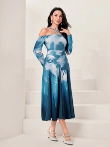 Modelyn Đầm trễ vai Tie Dye Crisscross không cần thắt lưng - Nhiều màu - Xem 4