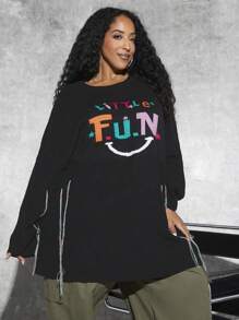 SHEIN CURVE+ 大碼字母圖案蝙蝠袖套頭毛衣