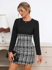 Aveloria Plaid Pattern Fitted Dress Fall Cloth For Women