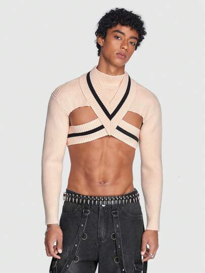 ROMWE Avant Guys Criss Cross Crop Sweater