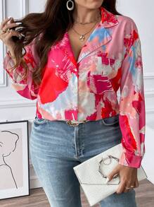 Calvaya Talla grande Camisa con estampado floral de hombros caídos - Multicolor - Ver 6