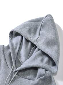 INAWLY Plus Letter Graphic Kangaroo Pocket Drawstring Thermal Hoodie, For Winter