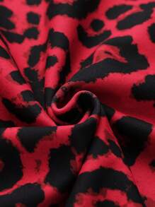 BizChic Talla grande Vestido con estampado de leopardo de cuello V de manga farol sin cinturón - Rojo - View 4
