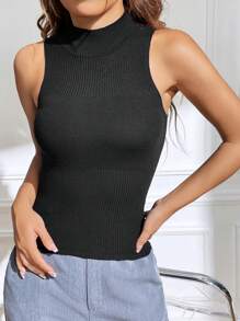 SHEIN EZwear Áo dệt kim cổ giả chắc chắn - màu đen - Xem 4