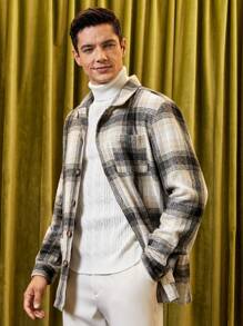 Manfinity VCAY 宽松男士格子印花口袋贴花大衣 - 彩色 - 查看 4