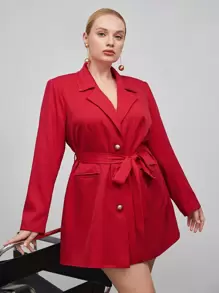 BizChic 大碼西裝領腰帶西裝洋裝 - 紅色 - 查看 1