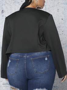 SHEIN CURVE+ Plus Zip Pocket Open Front Blazer - Black - View 2