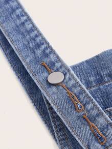 SHEIN MOD Solid Denim Overall Dress - Light Wash - View 4