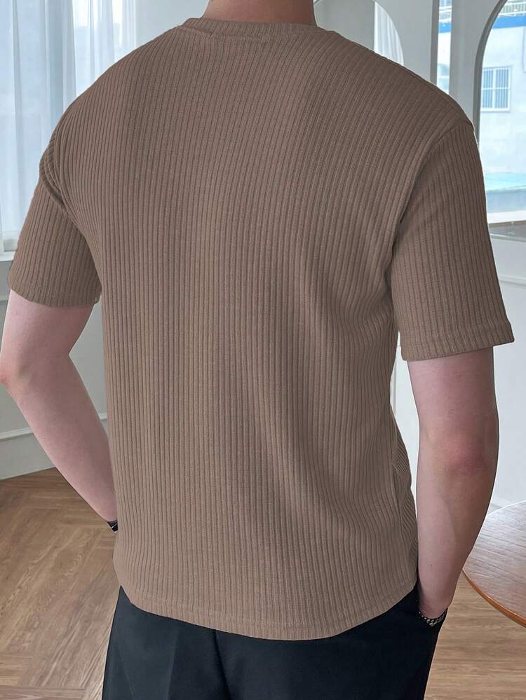 Men Solid Ribbed Knit Tee