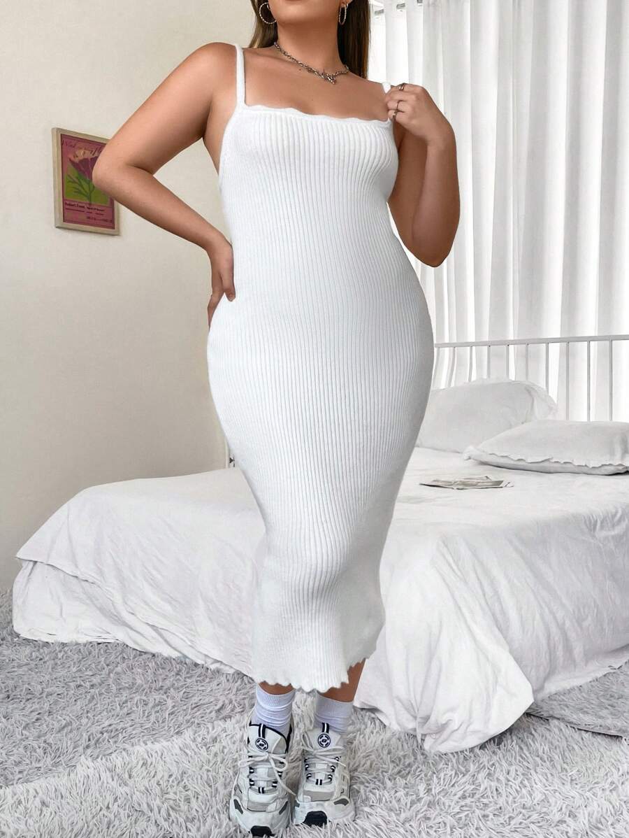 Flirla 大碼木耳邊吊帶毛衣洋裝 - 白色 - 查看 1