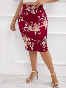 SHEIN Clasi Hơn In hoa Váy bút chì - Đỏ - Xem 4