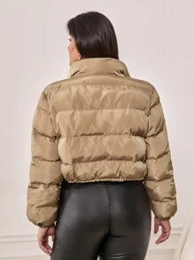 SHEIN Frenchy Áo khoác đệm viền rút dây - Cà phê nâu - Xem 2