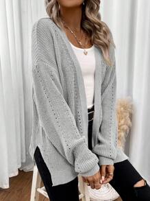 Easowa 秋冬款圆孔落肩开衫、长袖上衣 - 淺灰色 - 查看 7