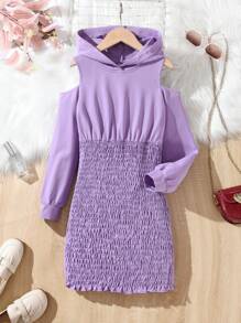 SHEIN Tween Girl Solid Cold Shoulder Hooded Dress