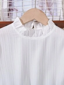 SHEIN 女大童喇叭袖荷葉邊下擺洋裝 - 白色 - 查看 3