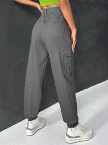 SHEIN EZwear Flap Pocket Side Cargo Jeans - Grey - View 2