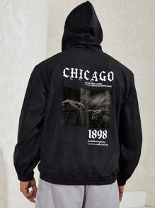 Manfinity Homme Men Plus Slogan Hand Graphic Half Zip Drawstring Hooded Jacket - Black - View 8