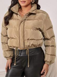SHEIN Frenchy Áo khoác đệm viền rút dây - Cà phê nâu - Xem 1