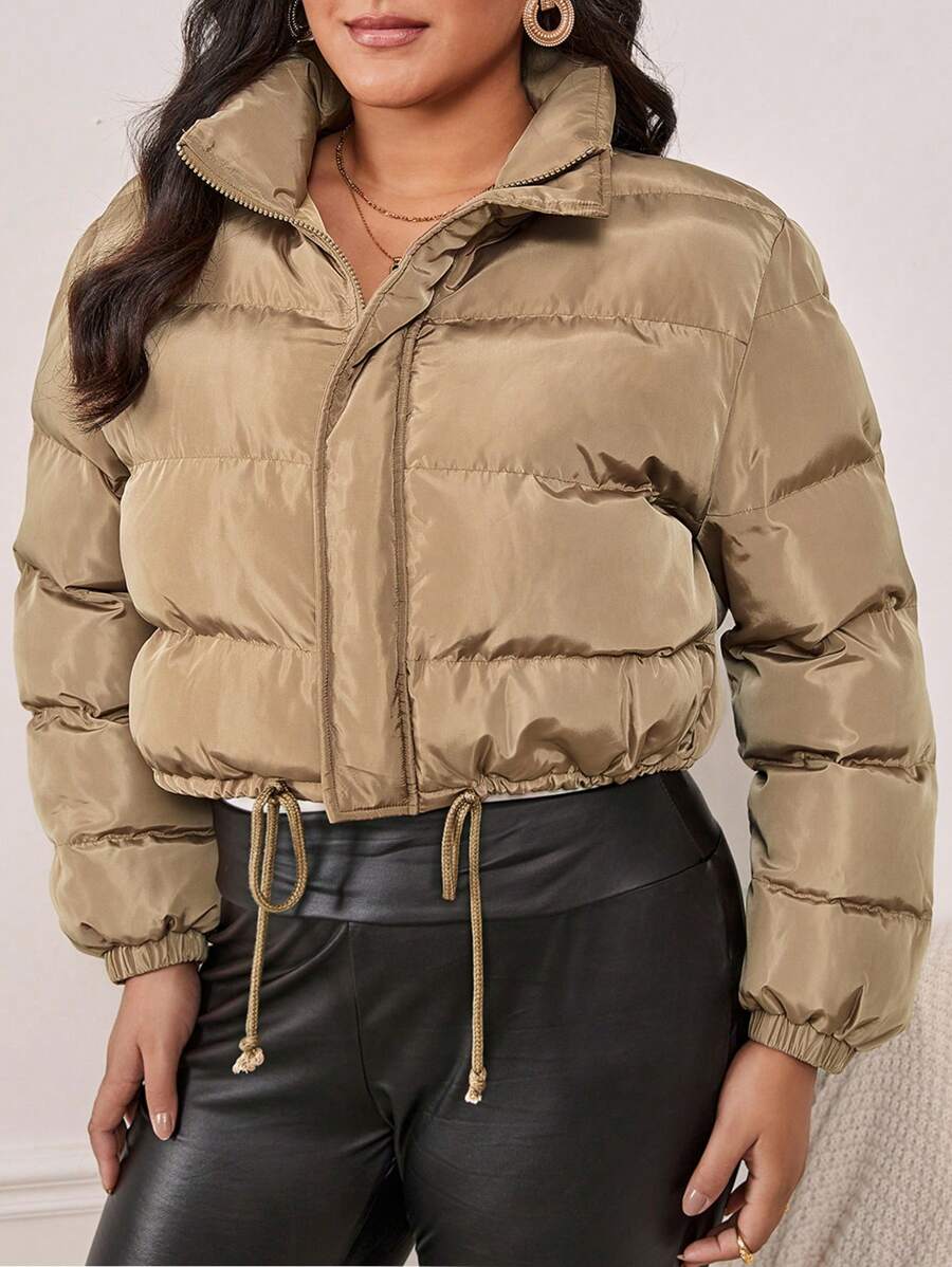 SHEIN Frenchy Áo khoác đệm viền rút dây - Cà phê nâu - Xem 1