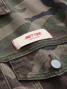 DAZY Camo Print Drop Shoulder Crop Denim Jacket - Army Green - View 5