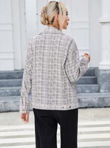 SHEIN Essnce In kẻ sọc Dây kéo Áo khoác vải nhung - Nhiều màu - Xem 2