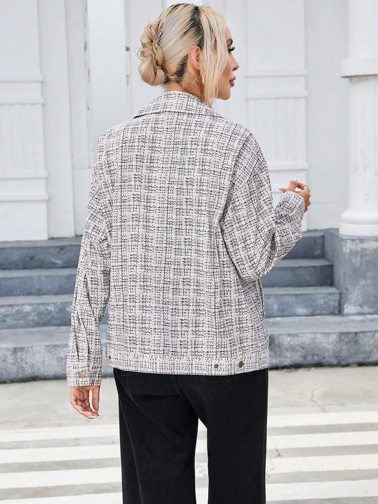 Plaid Print Zip Up Corduroy Coat