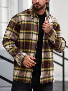 Manfinity Camisa Xadrez Masculina Oversize com Bolsos Remendados