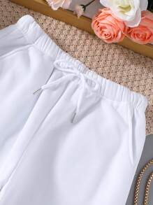 INAWLY Solid Thermal Lined Sweatshirt & Drawstring Waist Sweatpants - White - View 4