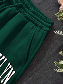 INAWLY Letter Graphic Drawstring Waist Track Shorts - Dark Green - View 9