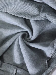 INAWLY 加大码字母图案口袋抽绳保暖内衬卫衣，适合秋冬季节穿着 - 淺灰色 - 查看 4