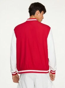 Manfinity VCAY Chaqueta Universitaria Extragrande Para Hombre Con Bloque De Colores Y Detalles Gráficos Con Letras Y Rayas