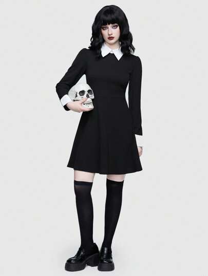 ROMWE Avant Contrast Collar A-Line Costume Dress, School, Halloween