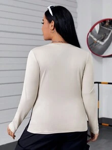 SHEIN EZwear Hơn In Đồ họa Áo thun - Màu be - Xem 2