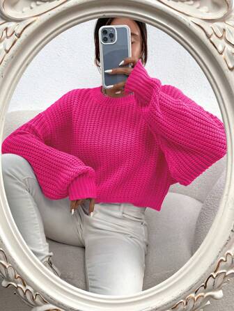 SHEIN LUNE Drop Shoulder Ribbed Knit Sweater | SHEIN