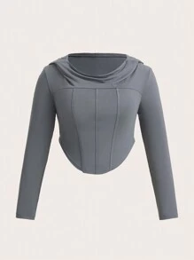 SHEIN MOOSTA 休閒不對稱純色大碼T恤 - 灰色 - 查看 1